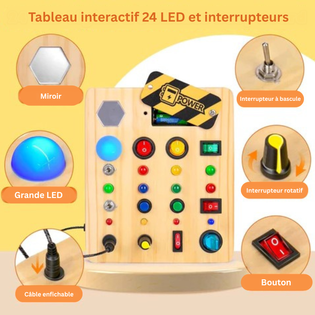 Tableau d’Activités Éducatif Montessori avec Lumières LED – Jeu Sensoriel et d’Éveil pour Enfants