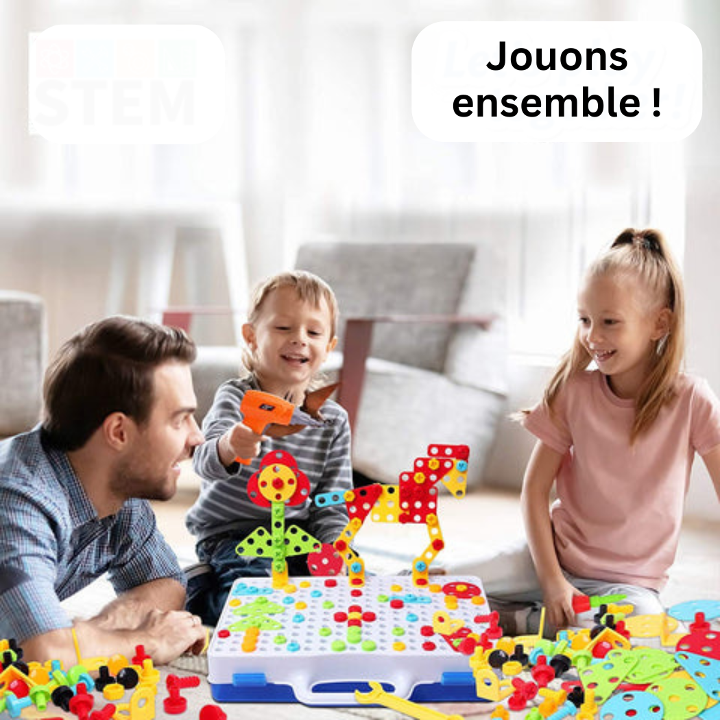 Kit de Construction Éducatif STEM avec Perceuse Électrique – Jeu de Bricolage Créatif 237 Pièces pour Enfants