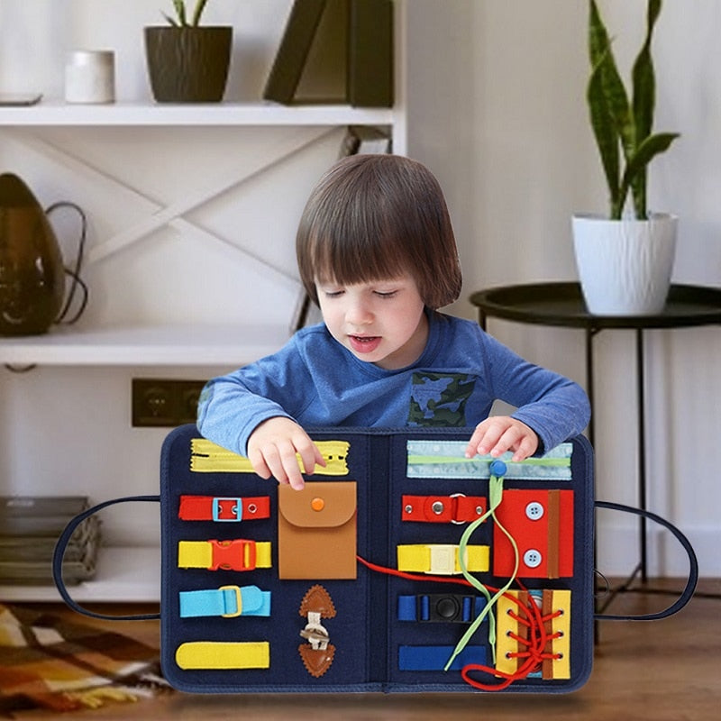 Montessori Busy Board – Jouet d'activités sensorielles en bois pour le développement de la motricité fine des tout-petits