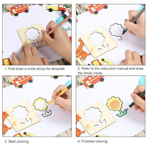 Jouet de Dessin Montessori pour Enfants – Pochoirs de Peinture Créatifs DIY | Activité Artistique et Éducative