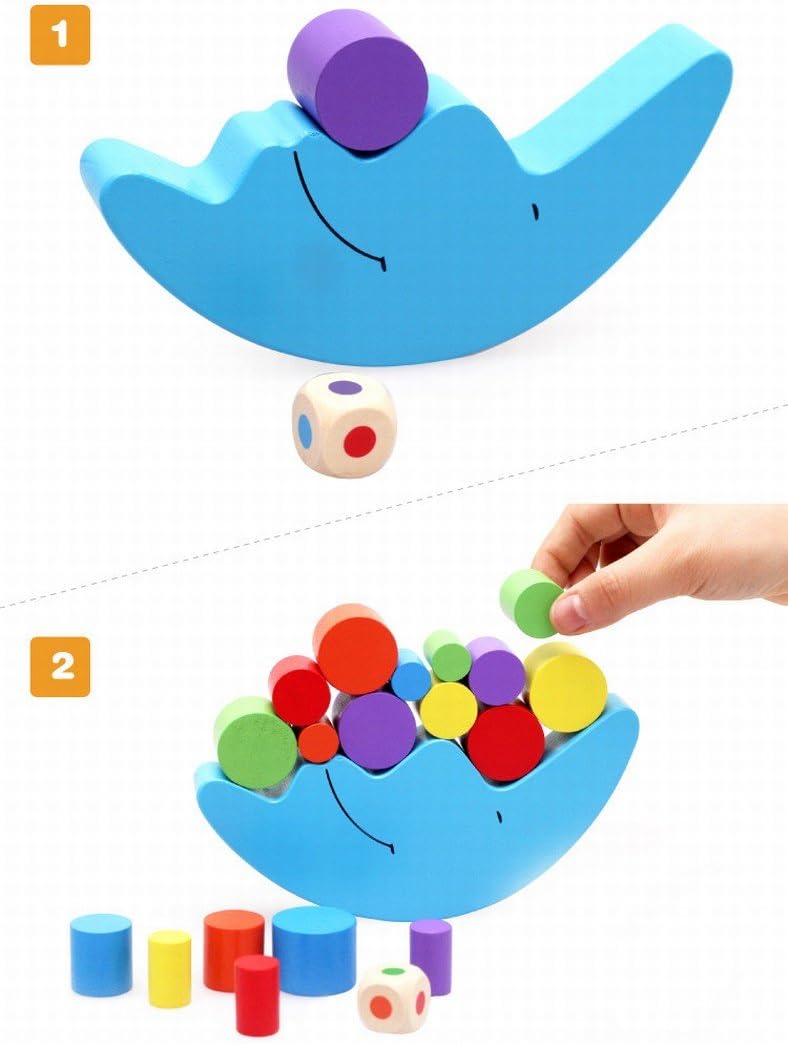 Montessori Wooden Moon Balancing Game for Kids – Fine Motor Skills Stacking Toy