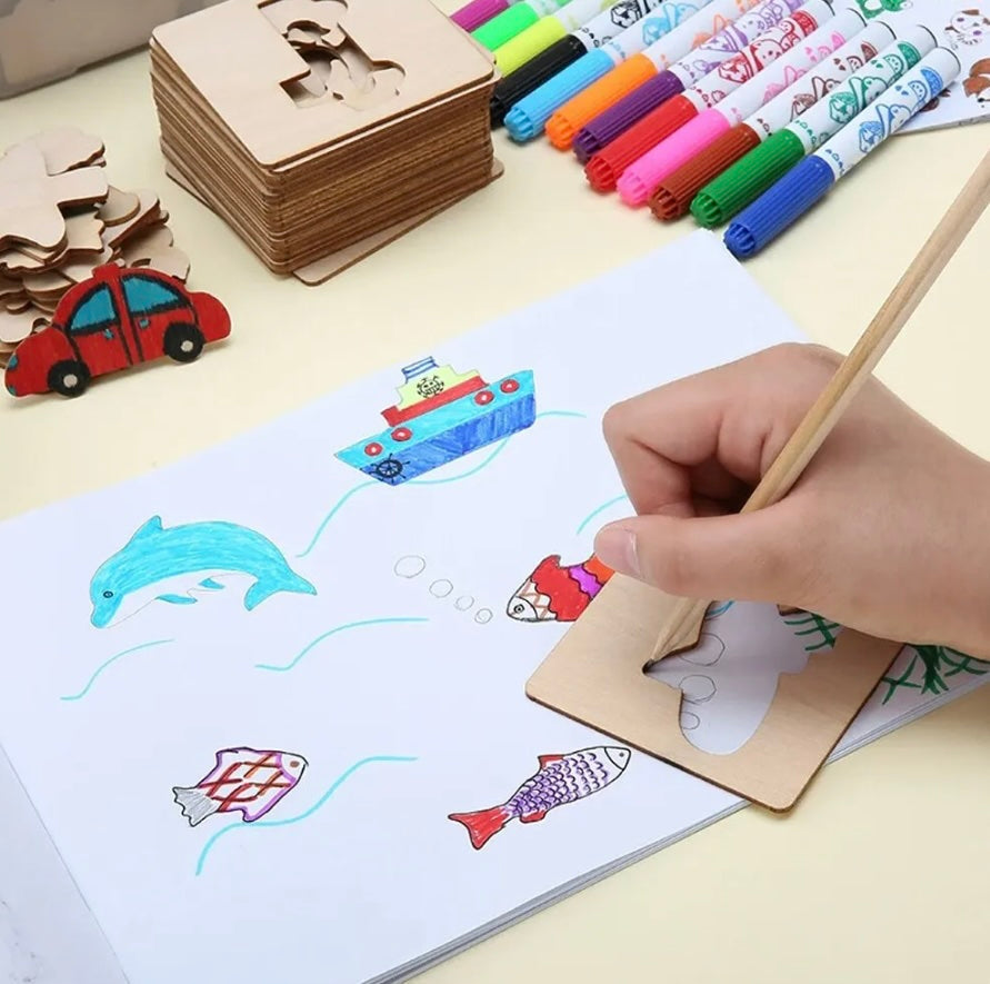 Jouet de Dessin Montessori pour Enfants – Pochoirs de Peinture Créatifs DIY | Activité Artistique et Éducative