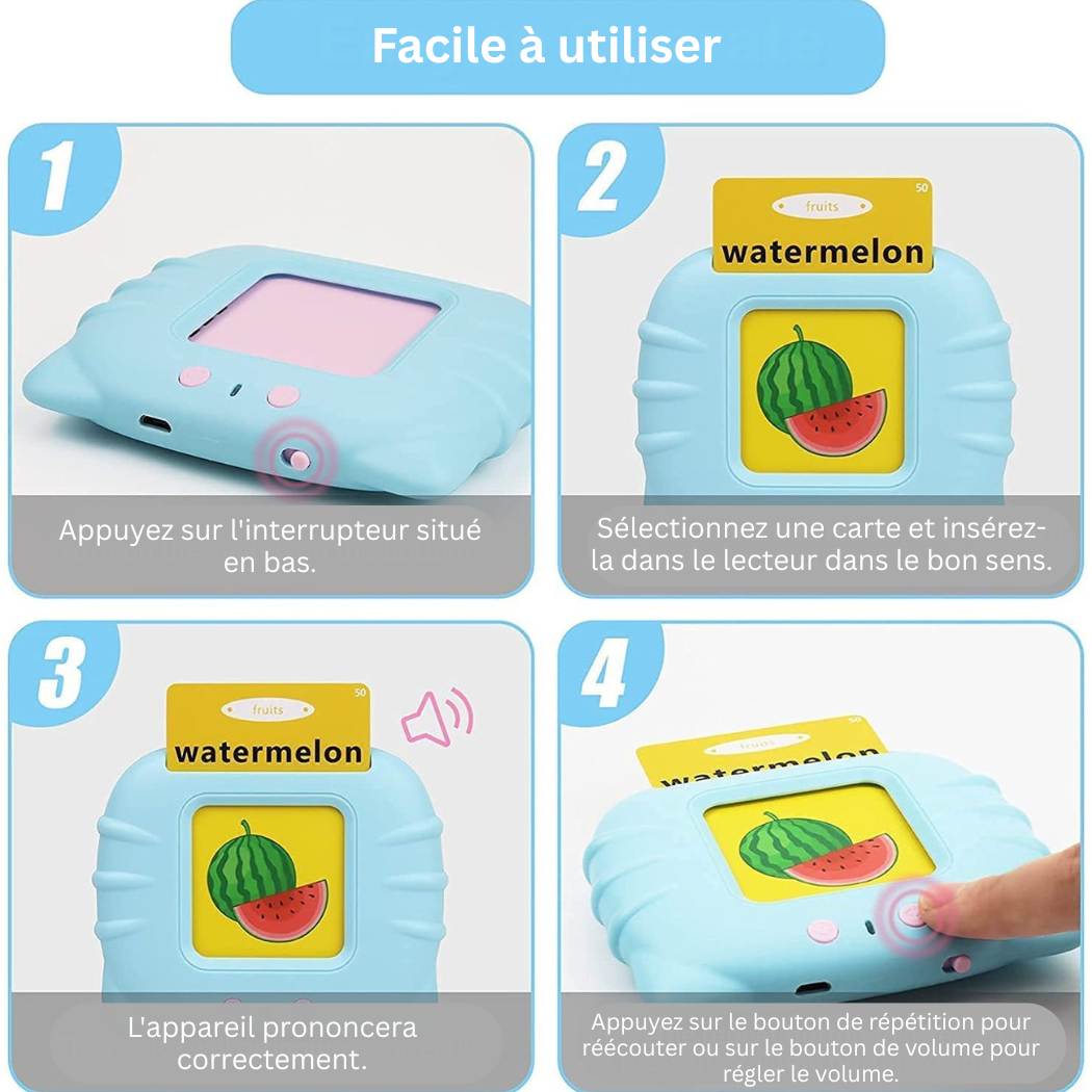 Appareil Éducatif Parlant Montessori avec Cartes Flash – Jouet d’Apprentissage Interactif pour Enfants