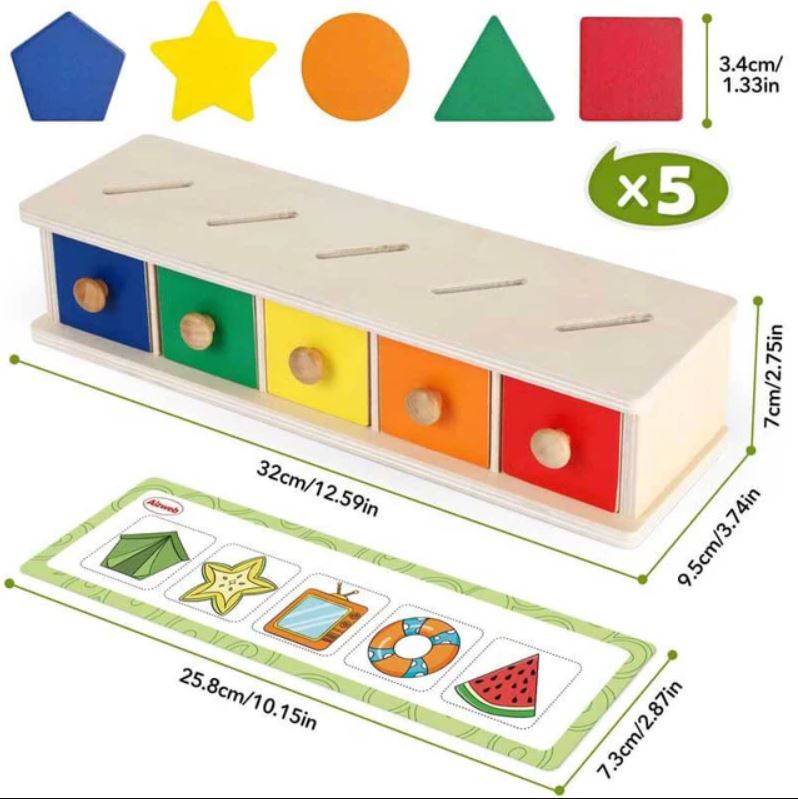 Boîte à Formes et Couleurs en Bois Montessori – Jouet Éducatif de Tri et Motricité Fine pour Enfants