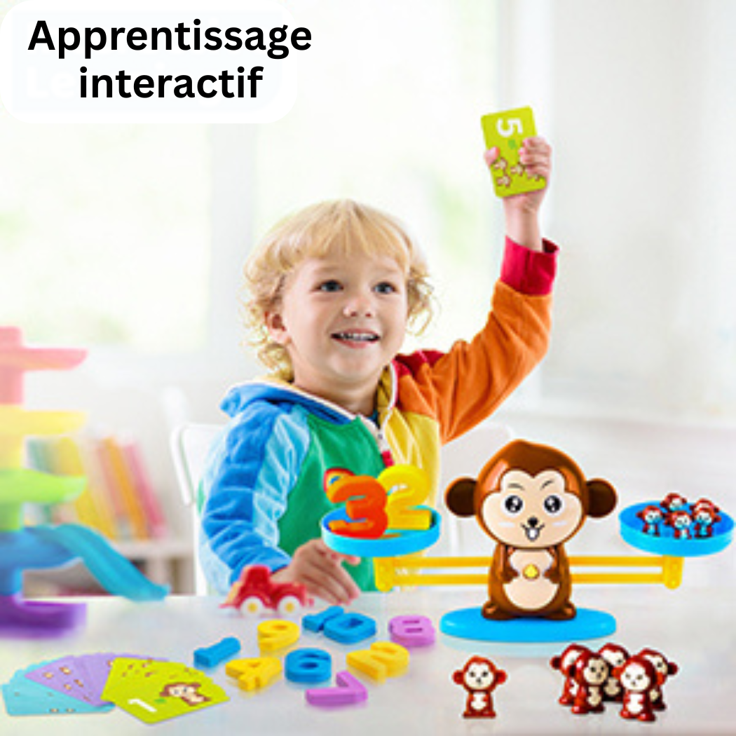 Jeu éducatif Montessori pour les mathématiques – Balance singe pour enfants | Apprendre à compter et à compter