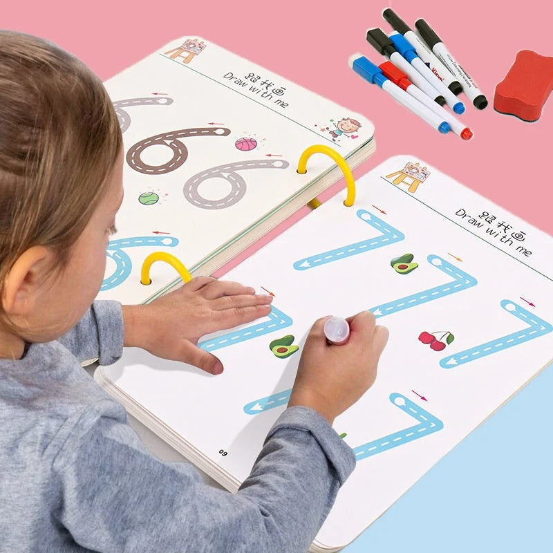 Ensemble de Livres de Traçage Magiques pour Enfants – Cahiers Réutilisables d’Écriture, Lettres et Chiffres Montessori