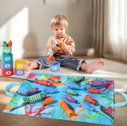 Jeu de Pêche Magnétique Montessori en Bois – Jouet Éducatif pour Enfants Développement Motricité Fine