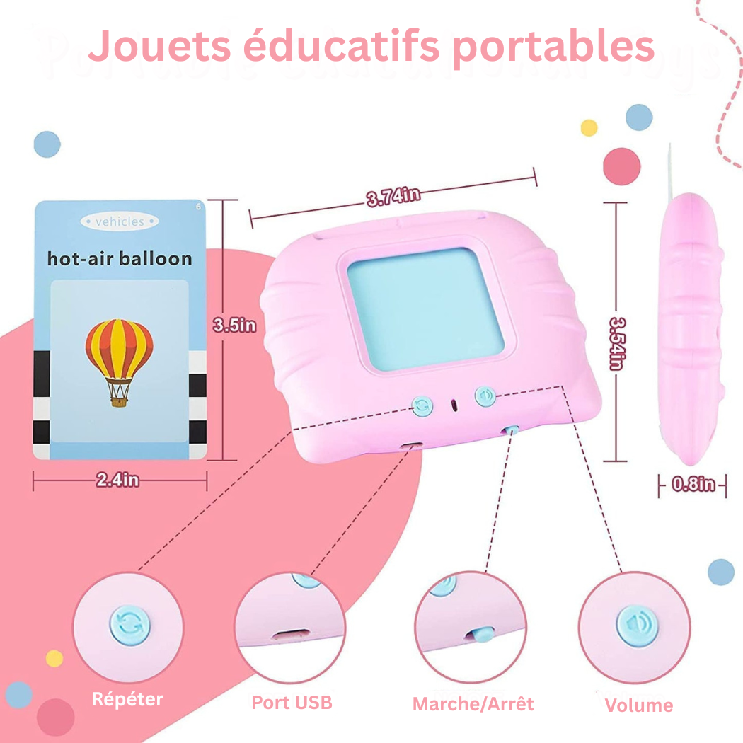 Appareil Éducatif Parlant Montessori avec Cartes Flash – Jouet d’Apprentissage Interactif pour Enfants