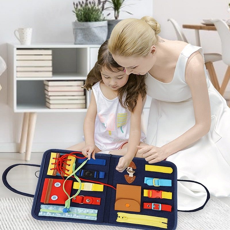 Montessori Busy Board – Jouet d'activités sensorielles en bois pour le développement de la motricité fine des tout-petits