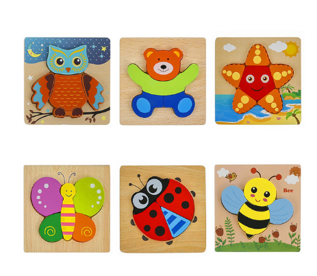Puzzles Montessori – Lot de 6 formes en bois naturel