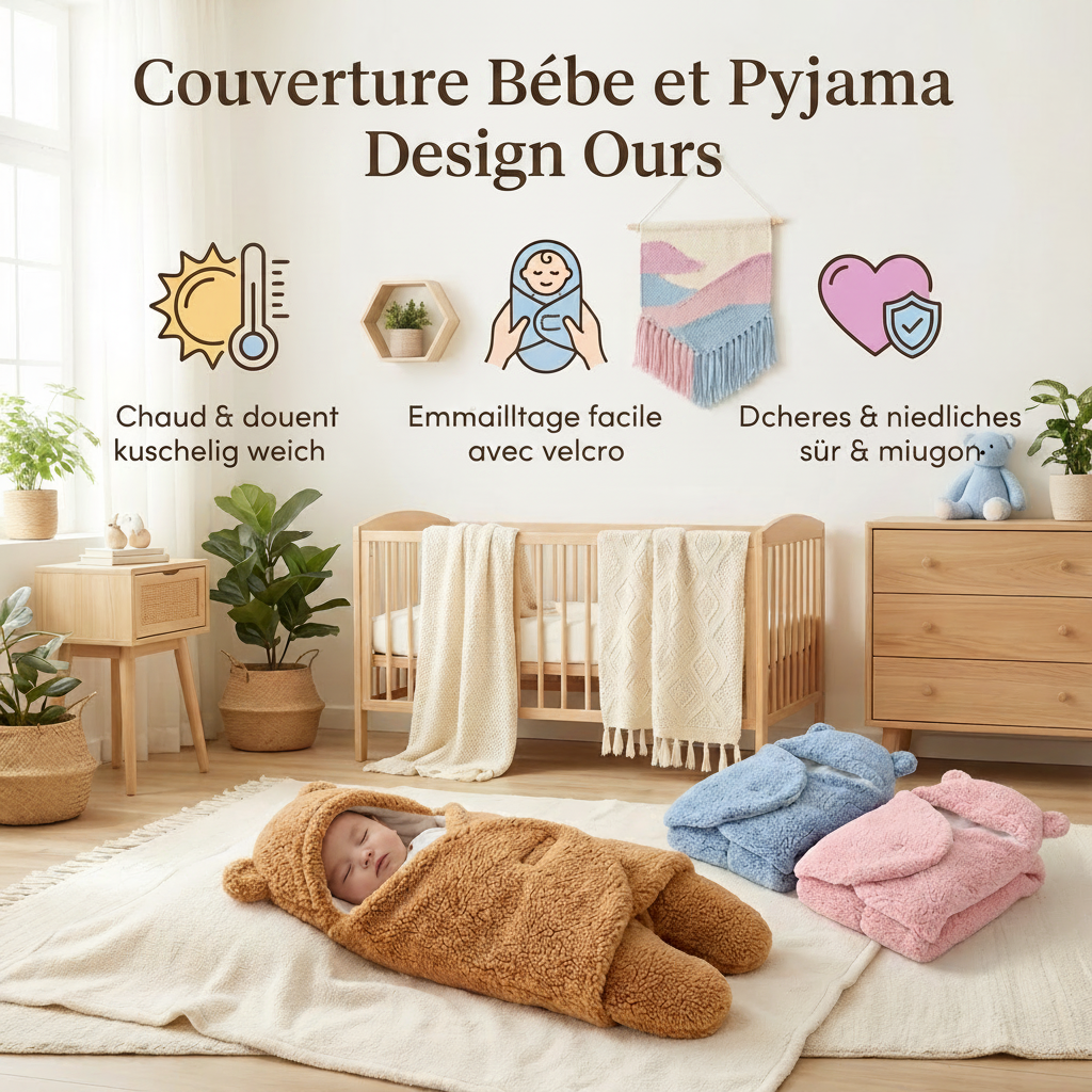 Ensemble Couverture et Pyjama Ours pour Bébé – Set Douillet pour Nouveau-Nés et Tout-Petits