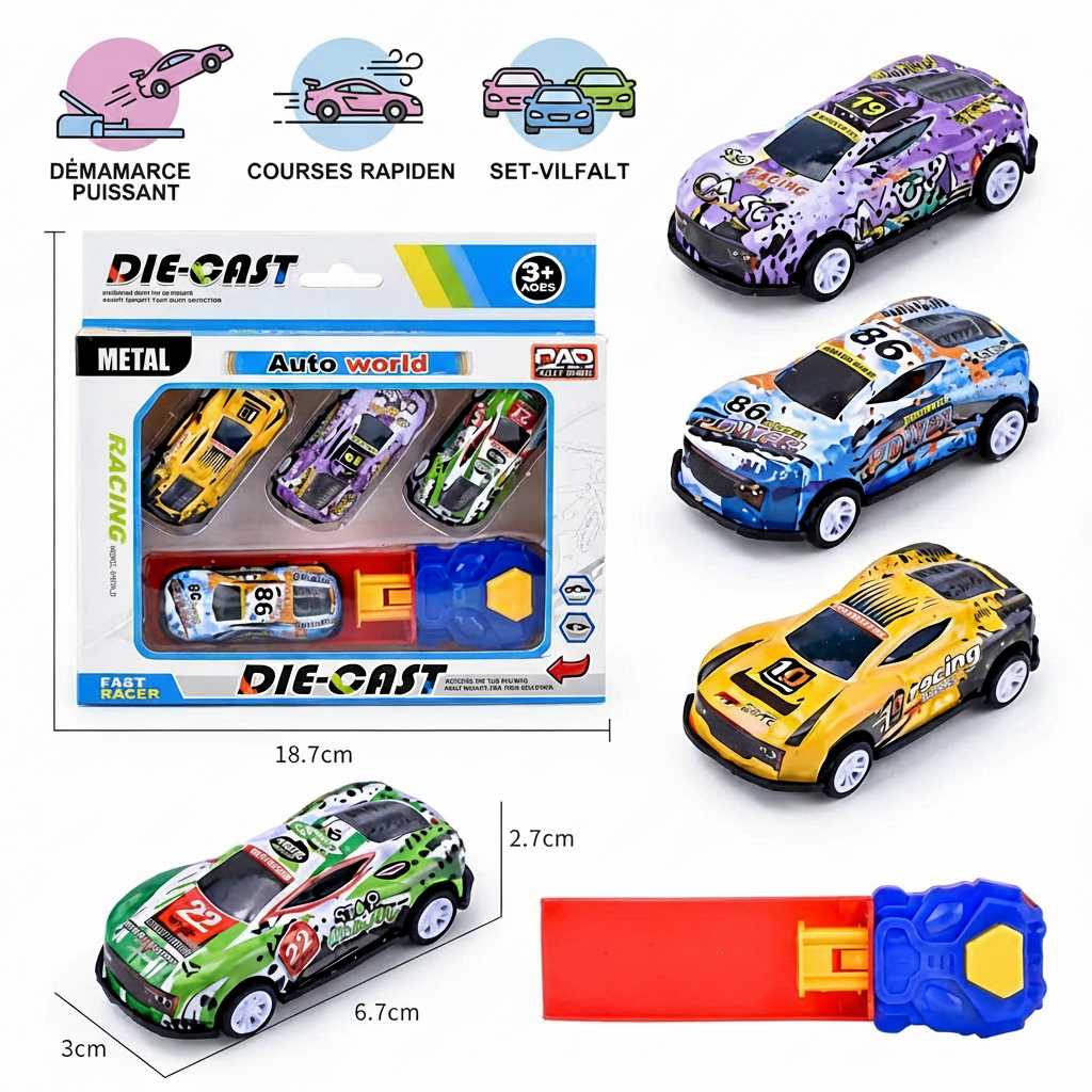 Coffret de Course avec Catapulte – 4 Voitures Die-Cast & Lanceur Inclus