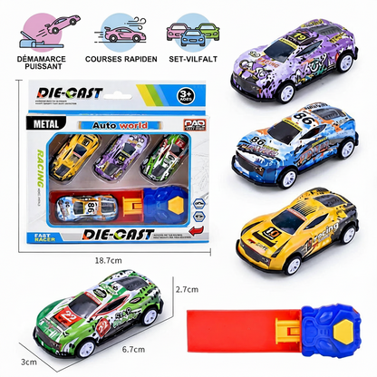Coffret de Course avec Catapulte – 4 Voitures Die-Cast & Lanceur Inclus