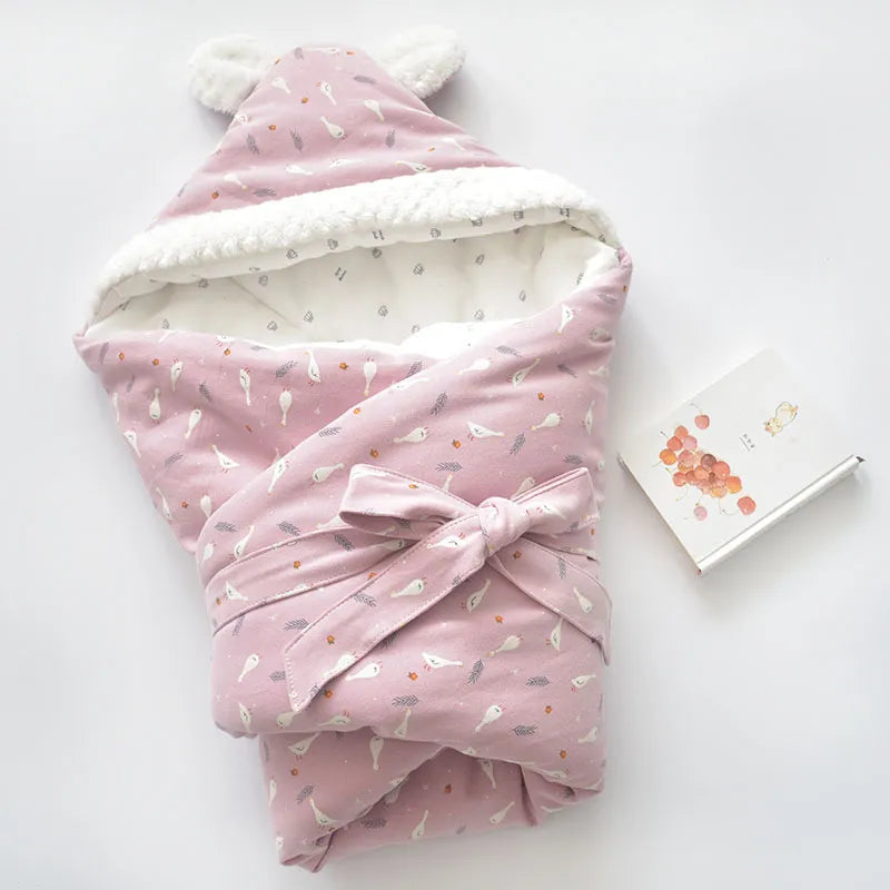 Couverture d’Emmaillotage à Capuche pour Bébé – Couverture Polaire Douce avec Oreilles