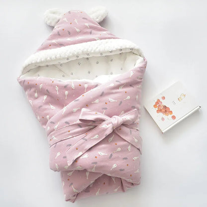 Couverture d’Emmaillotage à Capuche pour Bébé – Couverture Polaire Douce avec Oreilles