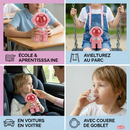 Gourde Astronaute pour Enfants – Bouteille Réutilisable Antifuite avec Paille | Sans BPA