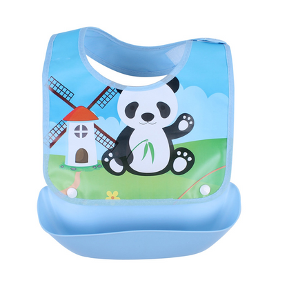 Bavoir Bébé en Silicone avec Poche Récupératrice Imperméable