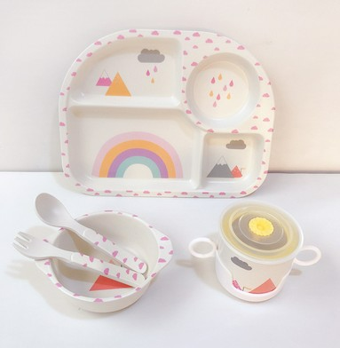 Coffret Repas Bébé Motif Nuage – Assiette, Bol, Tasse & Couverts pour Enfant