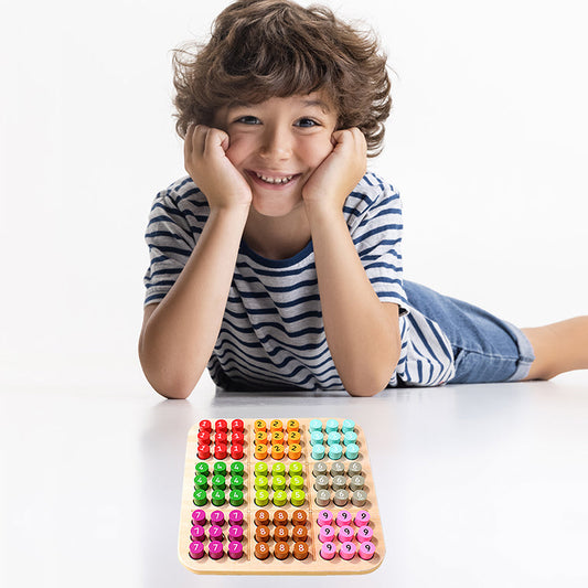 Plateau de Sudoku en bois pour enfants – Jeu de mémoire des couleurs et des chiffres, jouet d'éveil Montessori