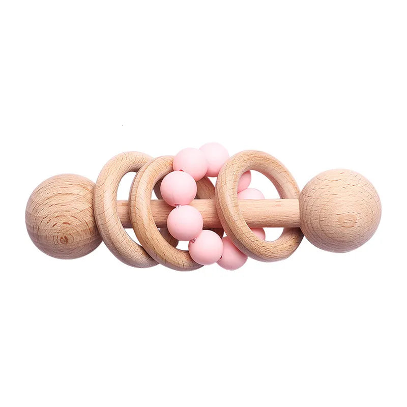 Hochet en Bois pour Bébé avec Anneaux de Dentition Montessori