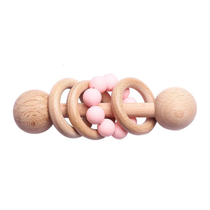 Hochet en Bois pour Bébé avec Anneaux de Dentition Montessori