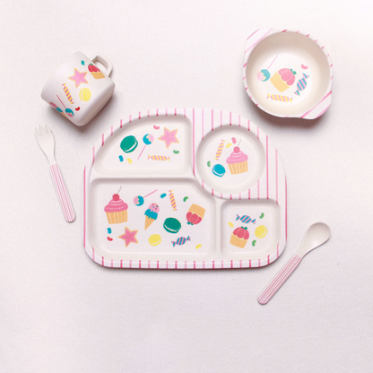 Coffret Repas Bébé Motif Nuage – Assiette, Bol, Tasse & Couverts pour Enfant