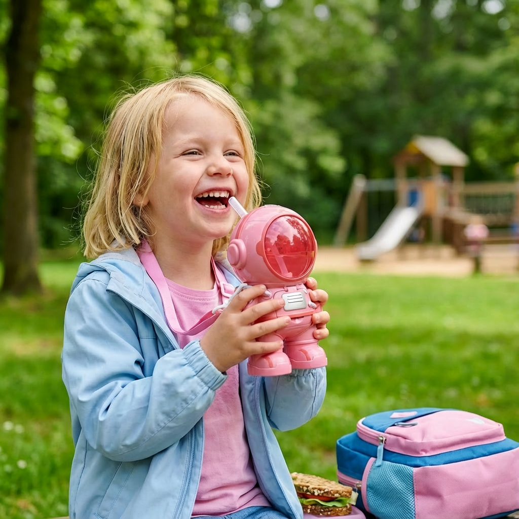 Gourde Astronaute pour Enfants – Bouteille Réutilisable Antifuite avec Paille | Sans BPA
