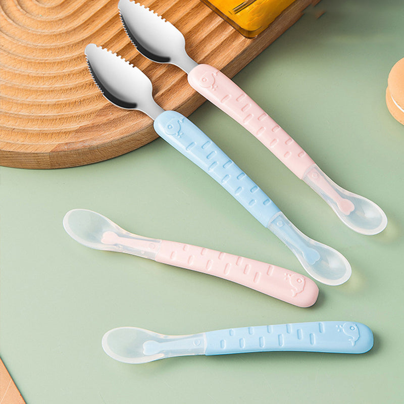 Cuillère pour bébé 2-en-1 en silicone – Cuillère d'apprentissage pour que les bébés mangent tout seuls