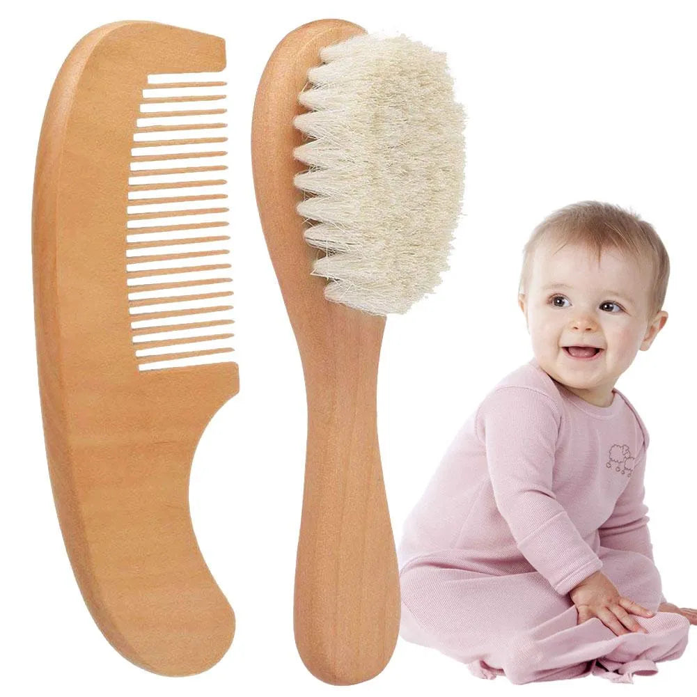 Kit de Soin Capillaire Bébé avec Brosse et Peigne en Bois