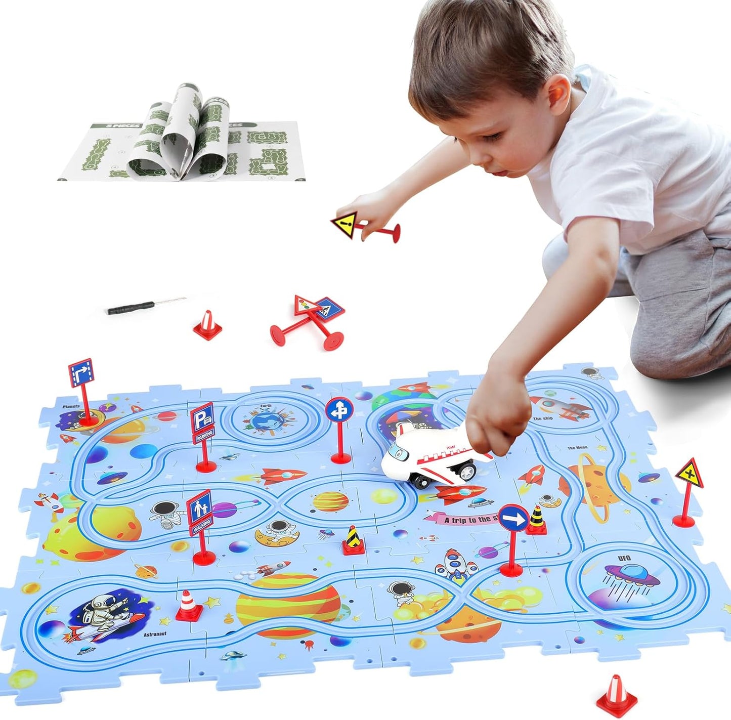Puzzle piste de voiture – Ensemble de construction et de course Montessori pour enfants, jeu éducatif STEM