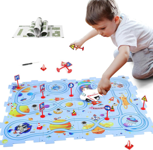 Puzzle Track Car Toy – Ensemble de construction et de course Montessori pour enfants, jeu éducatif STEM