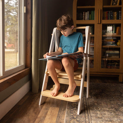 Tour d'apprentissage pliable pour enfants avec tabouret escamotable