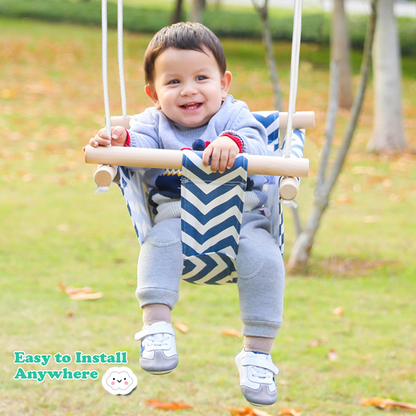 Fauteuil Suspendu Bébé avec Coussin et Structure en Bois