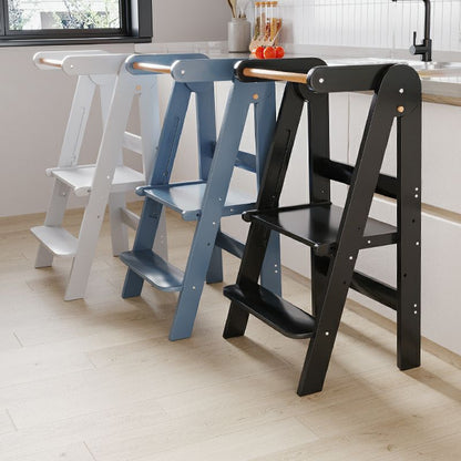 Tour d'apprentissage pliable pour enfants avec tabouret escamotable