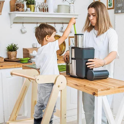 Tour d'apprentissage pliable pour enfants avec tabouret escamotable