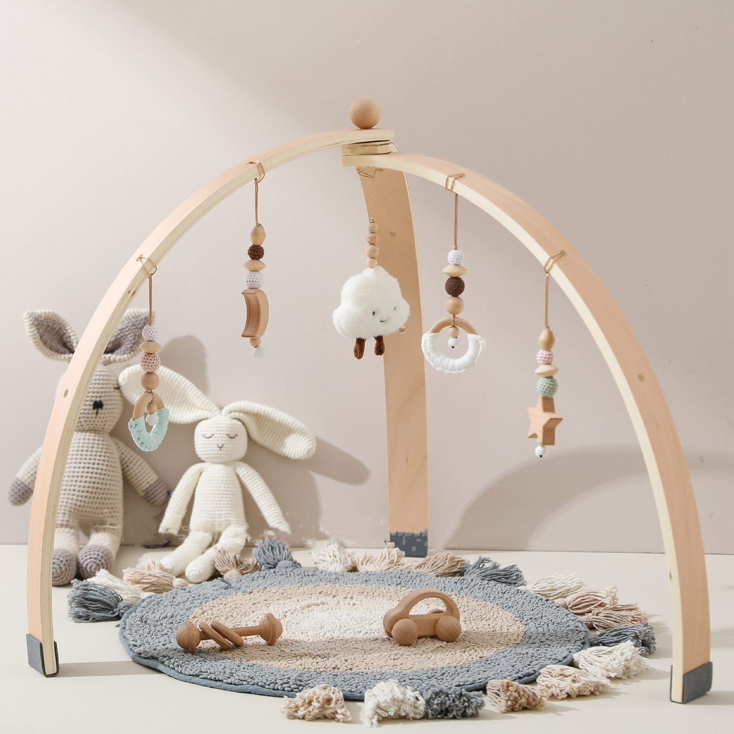 Portique d'Éveil Montessori en Bois pour Bébé – Arche d'Activités avec Jouets Suspendus | Dès 0 mois
