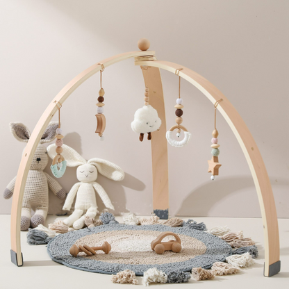 Portique d'Éveil Montessori en Bois pour Bébé – Arche d'Activités avec Jouets Suspendus | Dès 0 mois