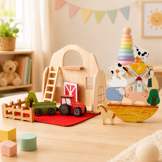 Ferme miniature pliable en bois avec animaux – 18 pièces