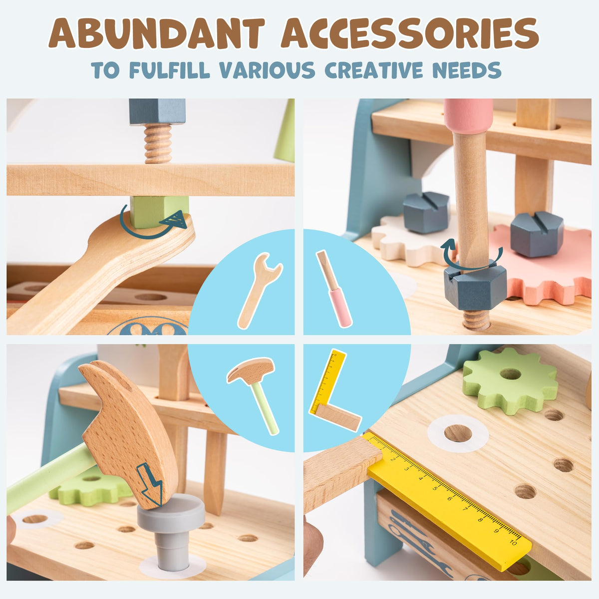Établi de jeu en bois avec outils pour jeux d’imitation