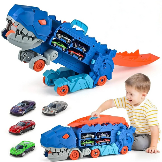 Transporteur dinosaure transformable avec circuit à deux voies