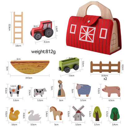 Ferme miniature pliable en bois avec animaux – 18 pièces