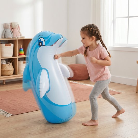 Sac de frappe gonflable pour enfants – Jouet de boxe à motif animal avec socle à remplir d'eau
