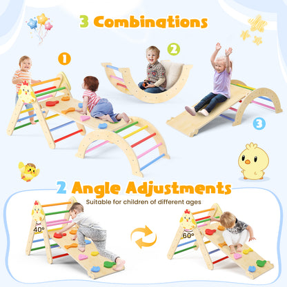 Kit d’escalade 7-en-1 en bois avec triangle, arche et rampe