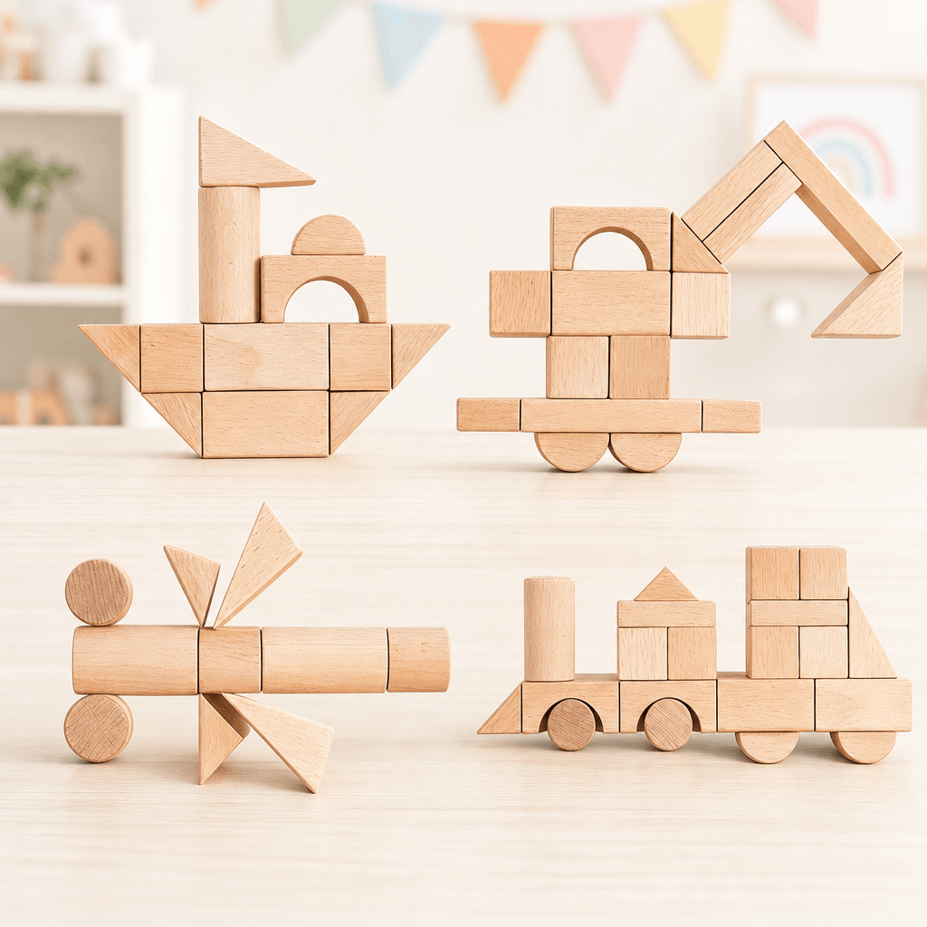 Jeu de construction en bois de hêtre – 100 blocs