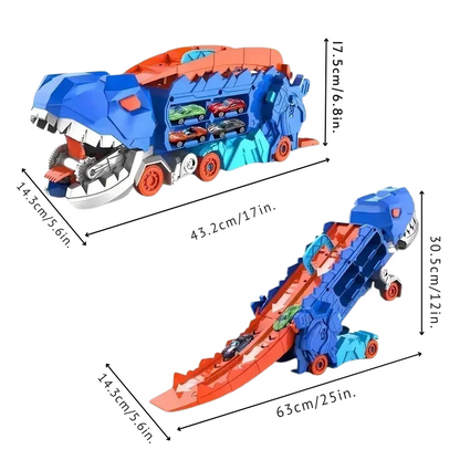 Transporteur dinosaure transformable avec circuit à deux voies
