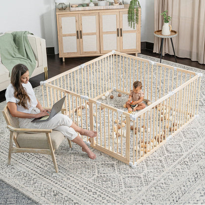 Parc pour bébé en bois naturel avec panneaux pliables