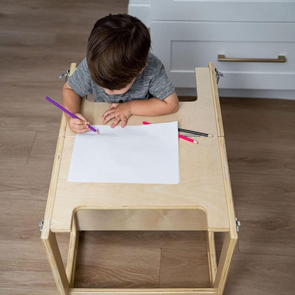 Tour d’apprentissage 4-en-1 en bois convertible en marchepied, chaise et table