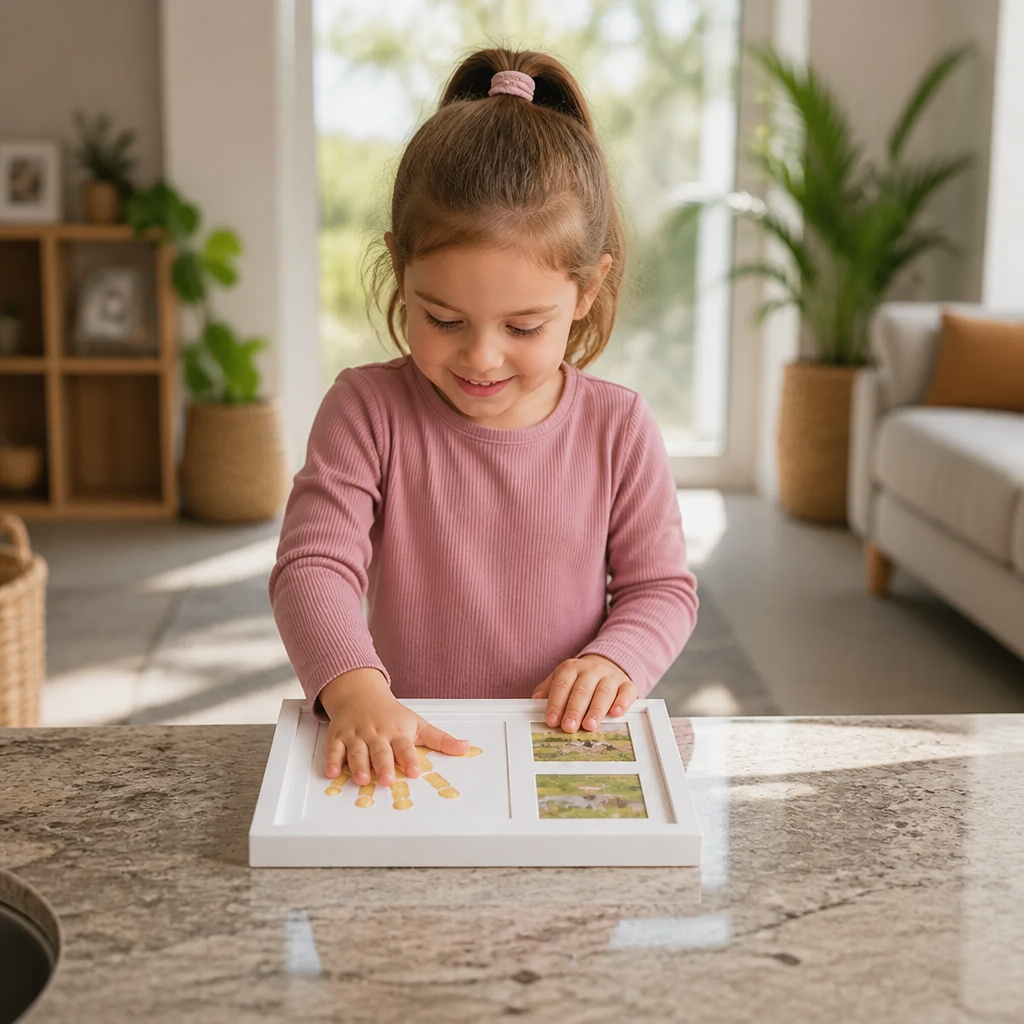 Cadre souvenir pour empreinte de main d’enfant et deux photos