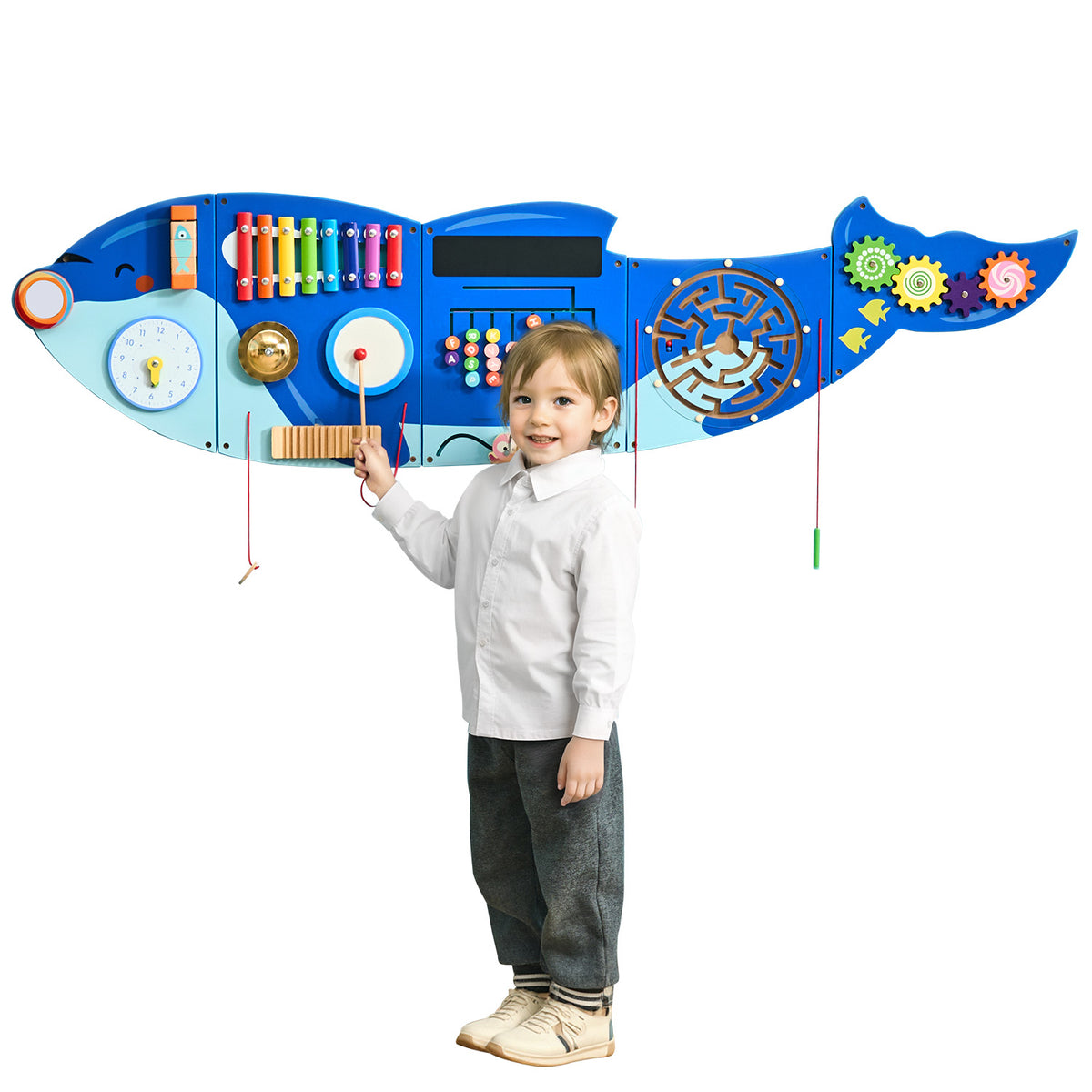 Panneau d’activités mural en forme d’orque avec 12 jeux
