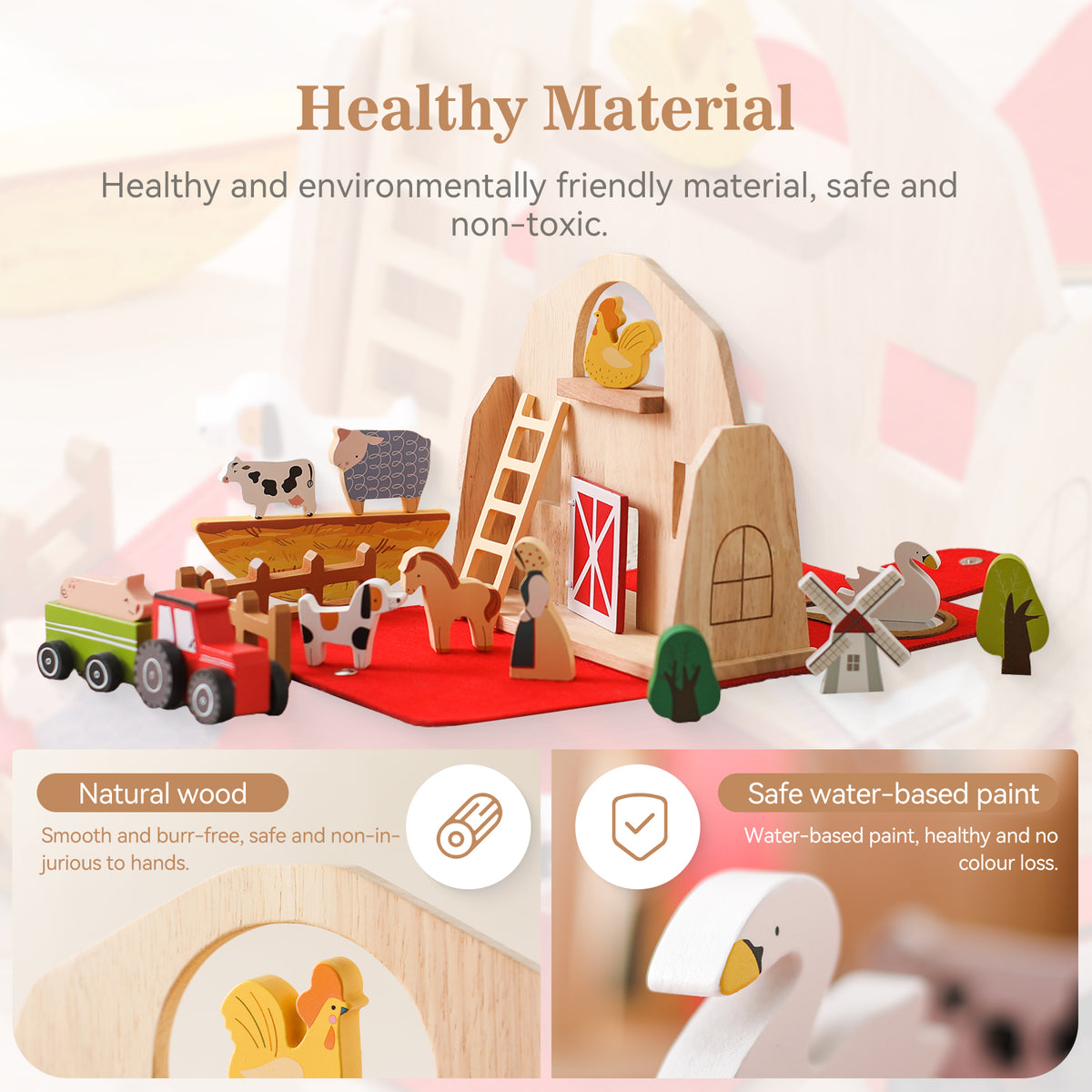 Ferme miniature pliable en bois avec animaux – 18 pièces